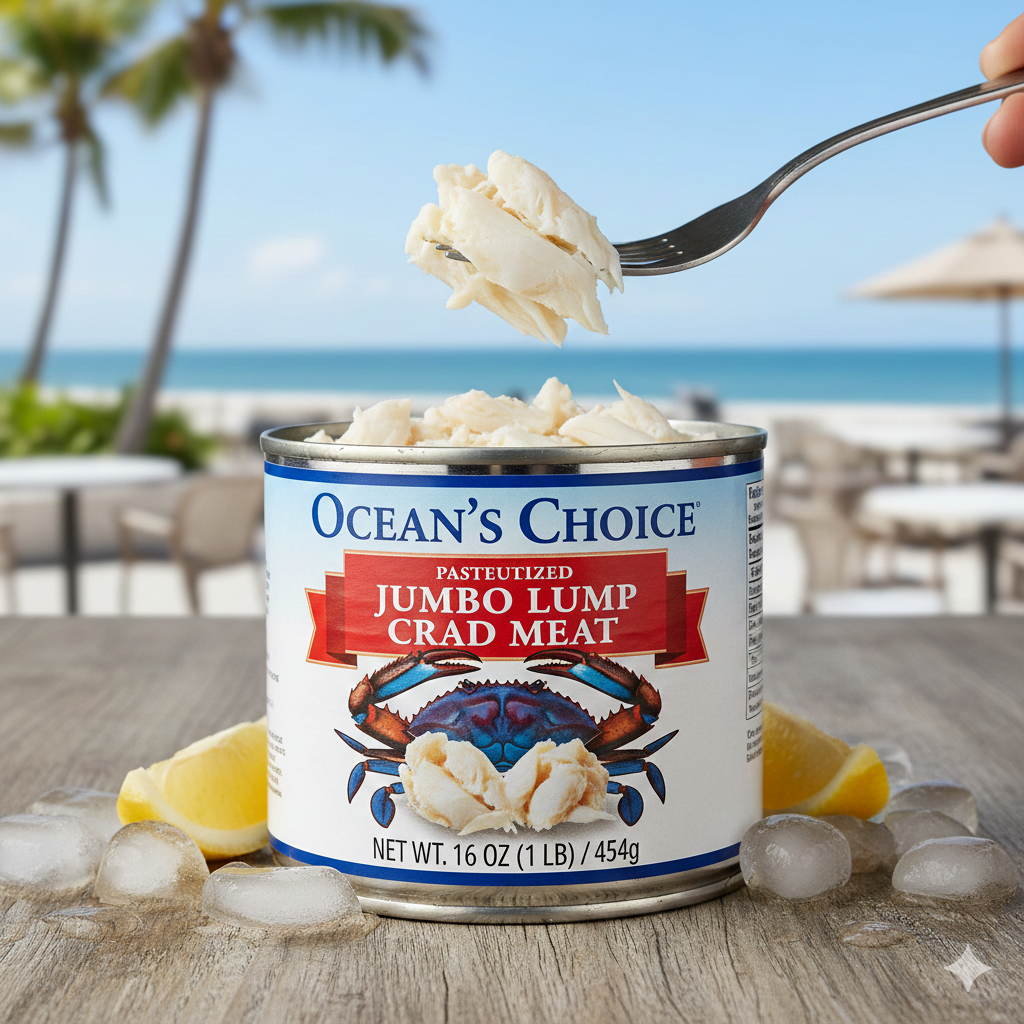 generate image  Pasteurized Crab Meat Jumbo in a tin