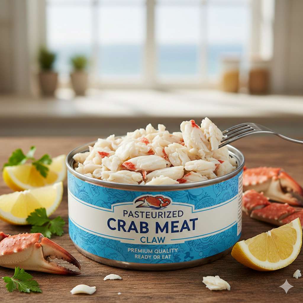 generate image  Pasteurized Crab Meat  Claw in a tin