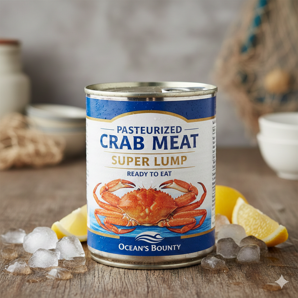 generate image  Pasteurized Crab Meat Super Lump in a tin